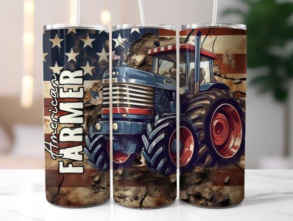 American Flag Farming Tumbler Wrap PNG Graphics