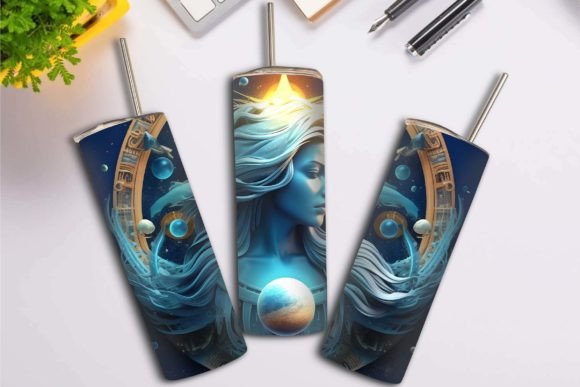 Aquarius Zodiac Fantasy Digital Tumbler: Graphics for Crafts
