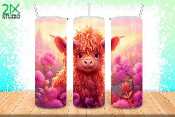 Baby Highland Cow Tumbler Wrap No.3: Graphics for Playful Print Templates