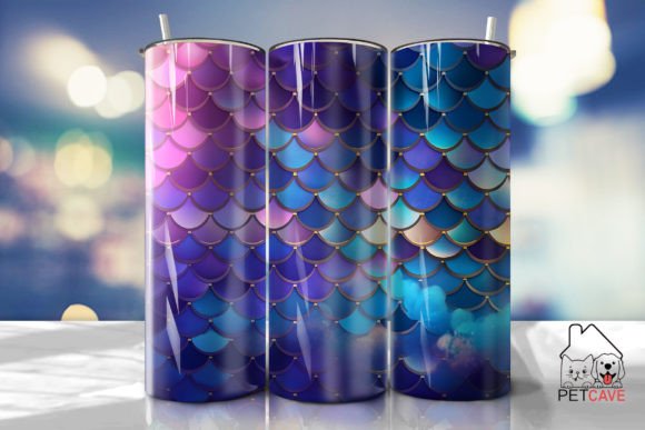 Blue Gold Mermaid Scales Tumbler 20oz Graphics
