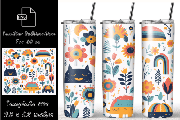 Boho Flowers 20 Oz Tumbler Wrap PNG: Graphics for Authentic Branding
