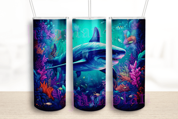 Bright Neon Colorful Shark Tumbler: Graphics for Crafts & Creative Brands