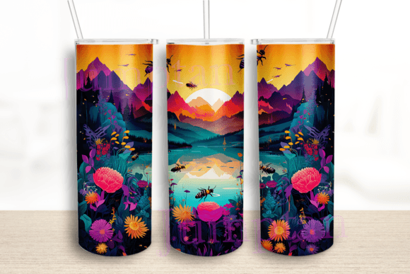 Bright Neon Floral Bees Graphics for Crafts