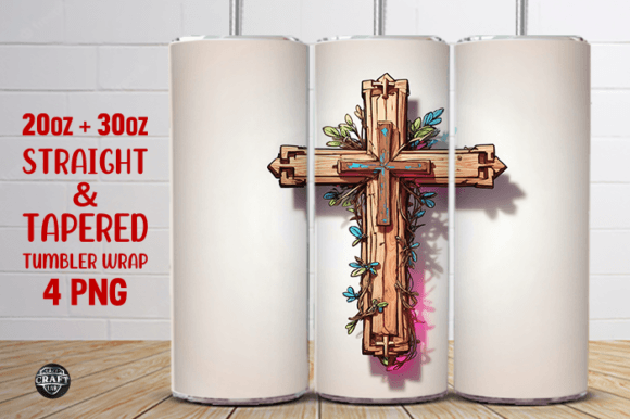 Cross Christmas Tumbler Wrap 20oz PNG Graphics