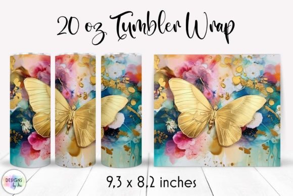 Golden Butterfly Alcohol Ink Tumbler Graphics