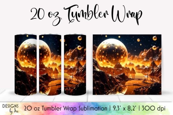 Golden Planets Tumbler Wrap Design 20 Oz Graphics