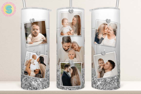 Grey Glitter Photo Frame Tumbler Wrap: Graphics for Crafts