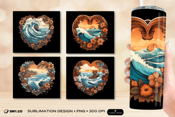 Heart Ocean Tumbler Wrap Sublimation: Graphics for Crafts & Content