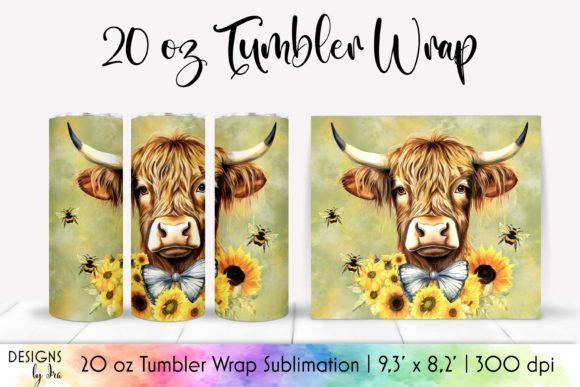 Highland Cow with Flowers Tumbler Wraps Graphics