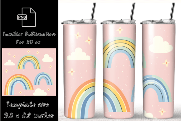 Kawaii Rainbows 20 Oz Tumbler Wrap: Graphics & Graphic Templates