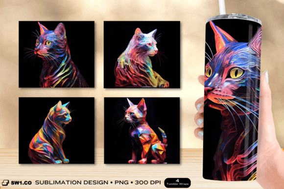 Neon Cat Tumbler Sublimation: Graphics for Crafts & Creative Brands