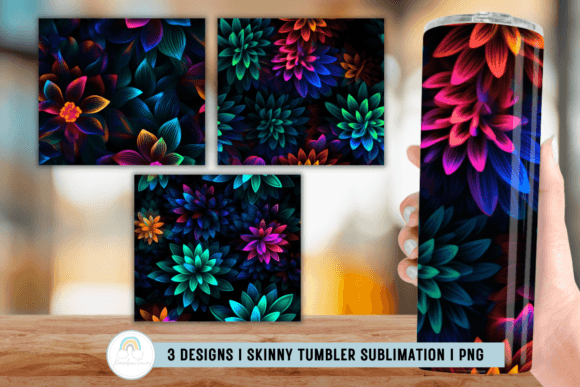 Neon Flowers Tumbler Sublimation: Graphics for Crafts-Driven Branding