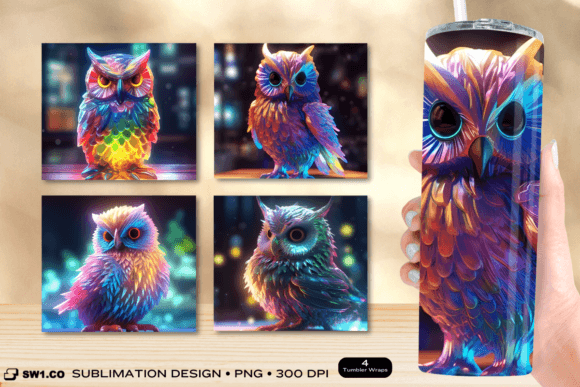 Neon Owl Tumbler Wrap: Graphics for Crafts & Brand Projects