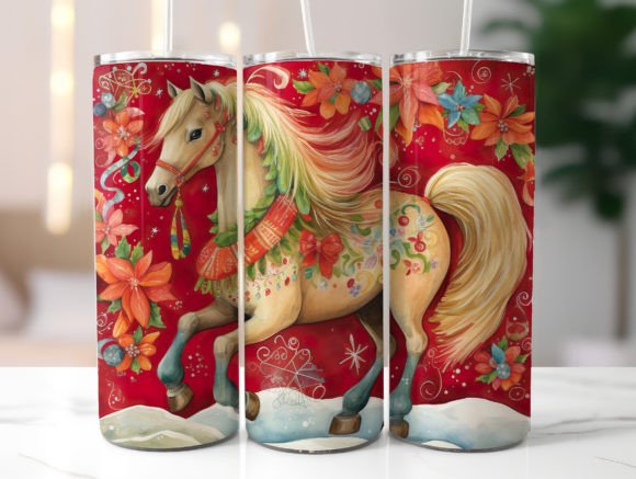 Red Christmas Horse Skinny Tumbler Wrap: Graphics for Festive Tumbler Wraps