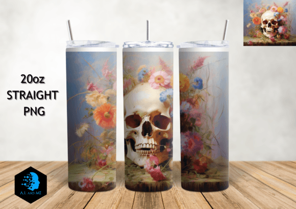Skull and Flowers Tumbler Wrap 20oz PNG: Graphics & Print Templates