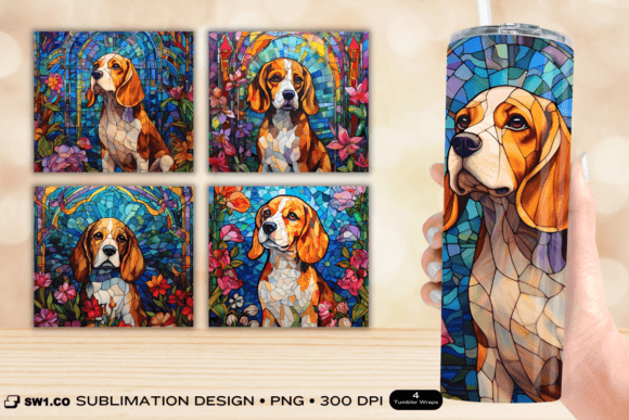 Stained Glass Beagle Tumbler Wrap PNG: Graphics for Crafts & Content