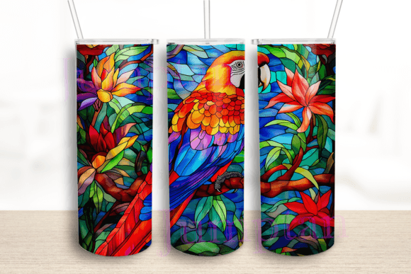 Stained Glass Colorful Parrots Tumbler Graphics for Crafts