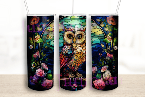 Stained Glass Cute Baby Owl Tumbler: Graphics for Crafts Brands