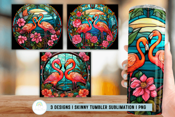 Stained Glass Flamingo Birds Tumbler Graphics
