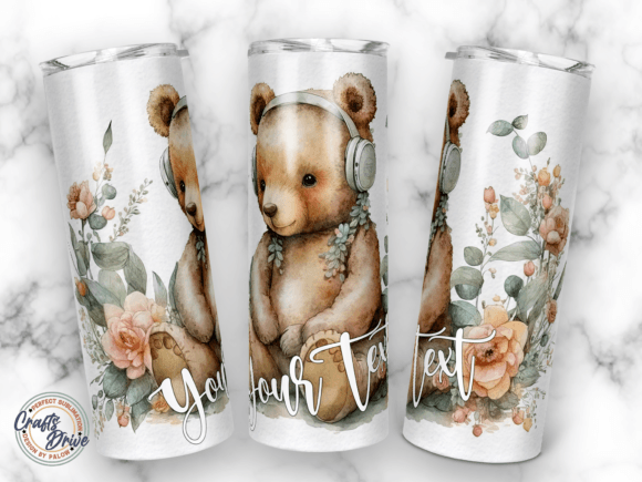 Teddy Bear Floral Flowers Tumbler 20oz Graphics for Crafts