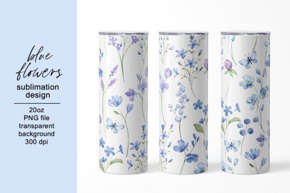 Tumbler Sublimation Design, Blue Flowers: Graphics for Crafts