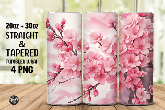 Watercolor Cherry Blossom Tumbler Wrap Graphics