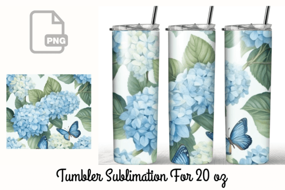 Watercolor Hydrangea Butterfly Tumbler Graphics