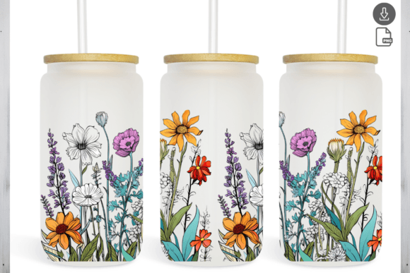 Wildflowers Summer Tumbler Wrap: Graphics & Graphic Templates